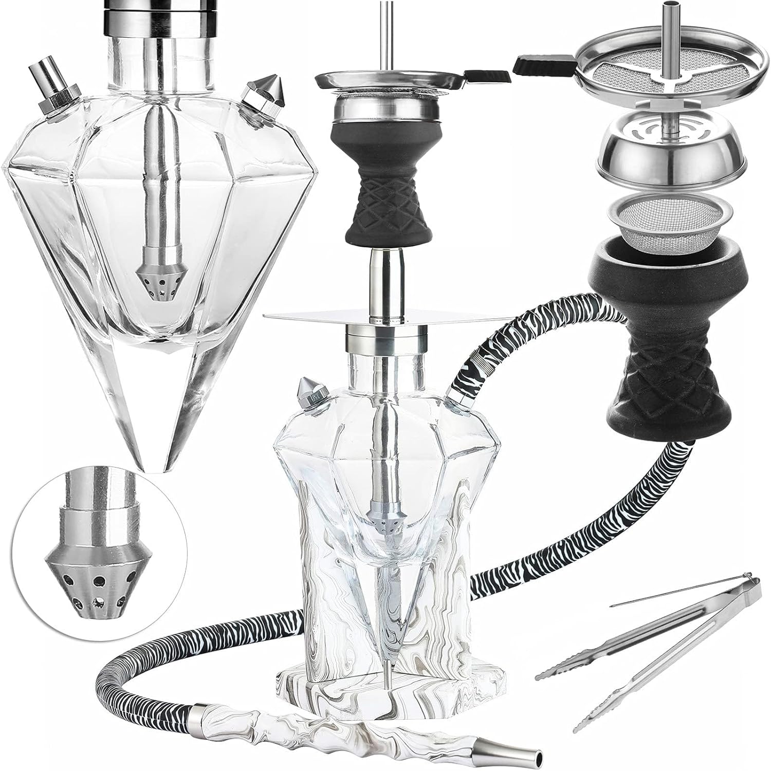 Stainless Steel Hookah Set with Hose Clay Bowl Charcoal