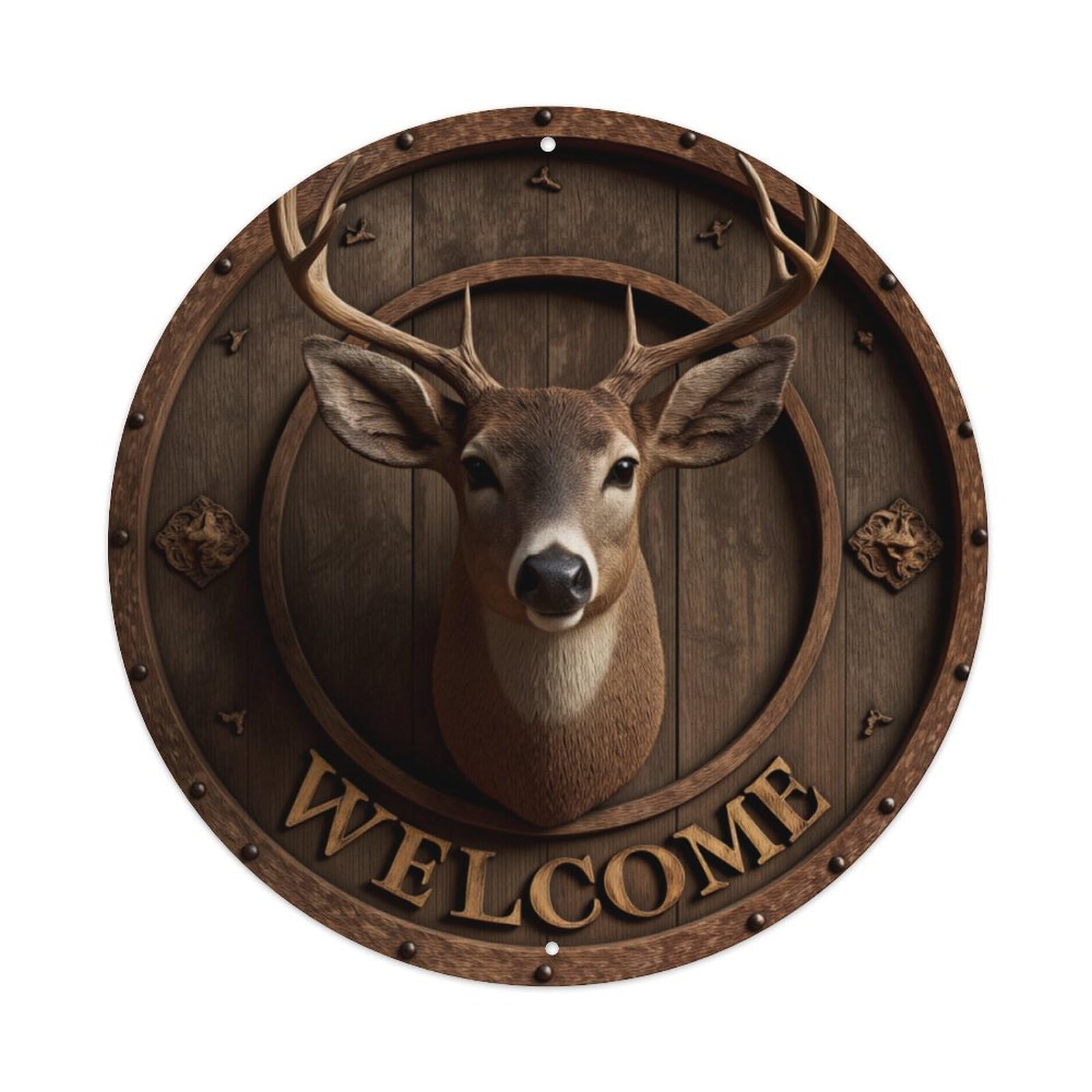 Deer Head Welcome Sign Round Tin Sign Retro Metal Sign for Cafe Bar Pub Home Game Room Gym Club Wall Decoration Vintage Metal Poster 8x8 Inch