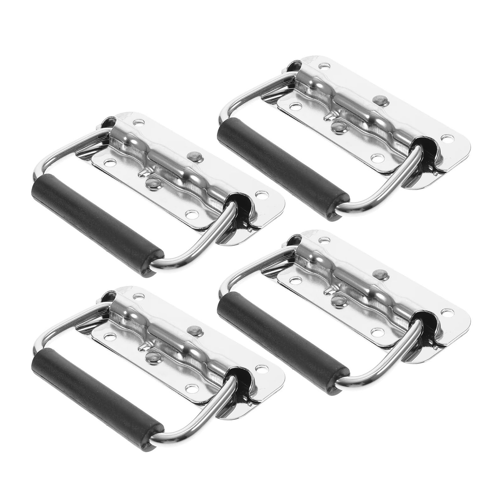 Qcplmkojn Silver Folding Spring Steel Handles, Stainless Steel Spring Loaded Folding Surface Mount Rubber Grip Handle 4 Pcs Black (Silver)