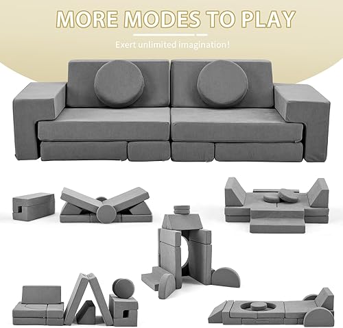 Miniatura 4 de Karl home Sofá infantil de 14 piezas, sofá modular para niños, sofá multifuncional de espuma para niños, escalada y relajación, sofá convertible