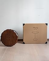 Vista 9 de Mesa auxiliar redonda con pedestal 100% de madera maciza, mesa auxiliar vintage, mesa de acento antigua resistente para espacios pequeños, mesita