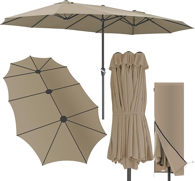 Kingsleeve Kingsleeve® Sonnenschirm 460x270 cm mit UV Schutz 80+ Schutzhülle Kurbel Stabil Groß Garten Terrasse Balkon Doppelter Marktschirm — Sonnenschirme
