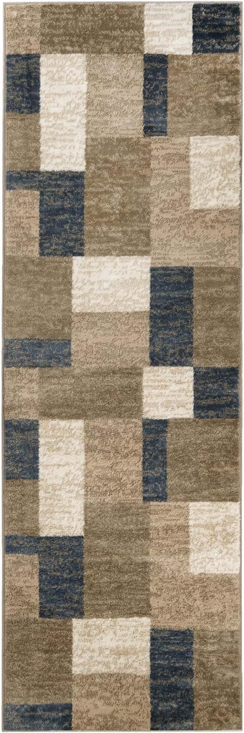 Superior Indoor Runner Rug, Jute Backing, Modern Plush Rugs for Entryway, Kitchen Floors, Office Floor Cover, Color Block Rugs, Clifton Collection, 2' 7" x 12', Grey-Brown - z