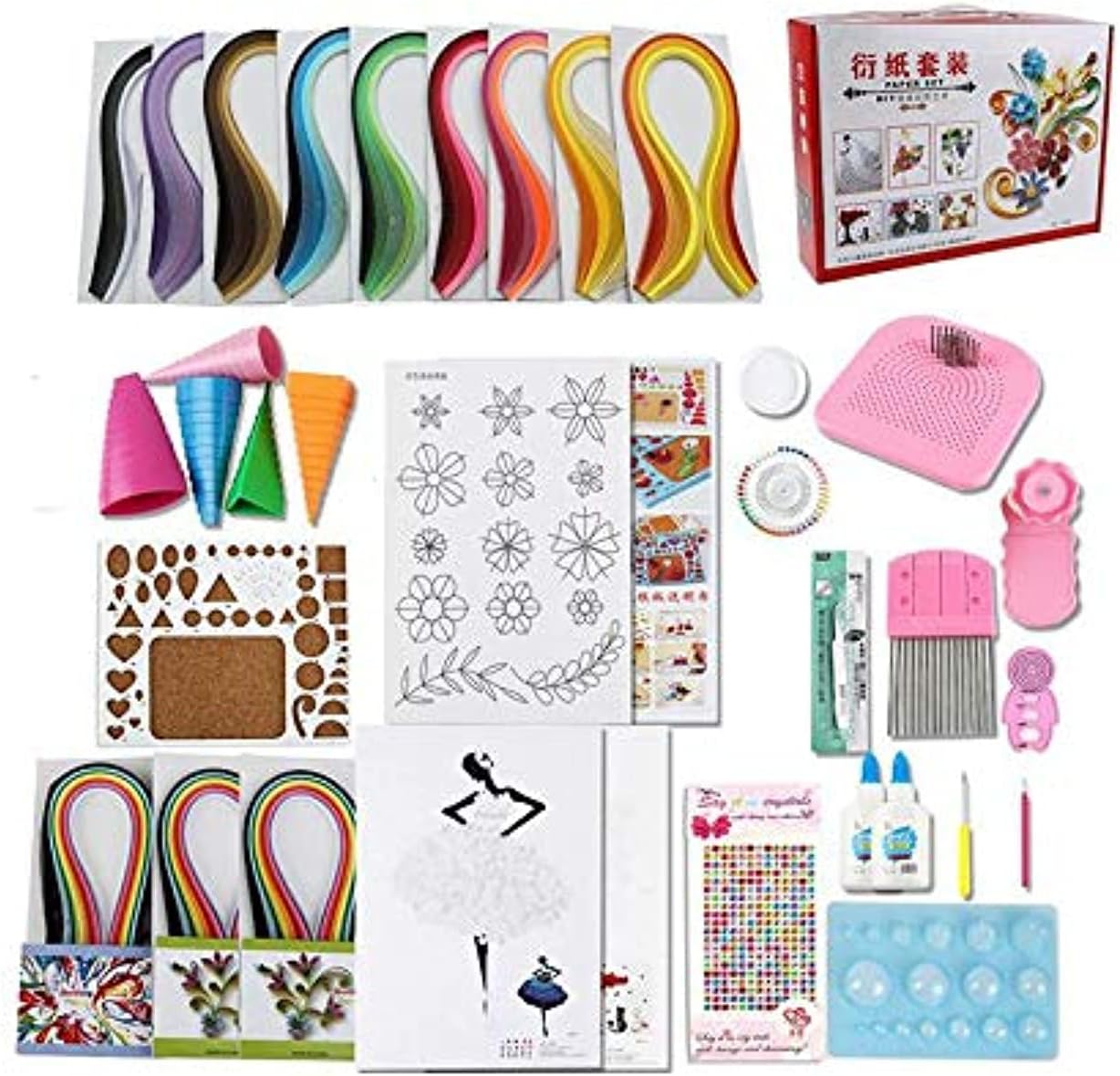 Paper Quilling Kit Assorted with 60 Random Colors Strips 15 Tools Beginners Quilling Kit for DIY Craft Scrapbooking Decoration Strips Tools Random Colors