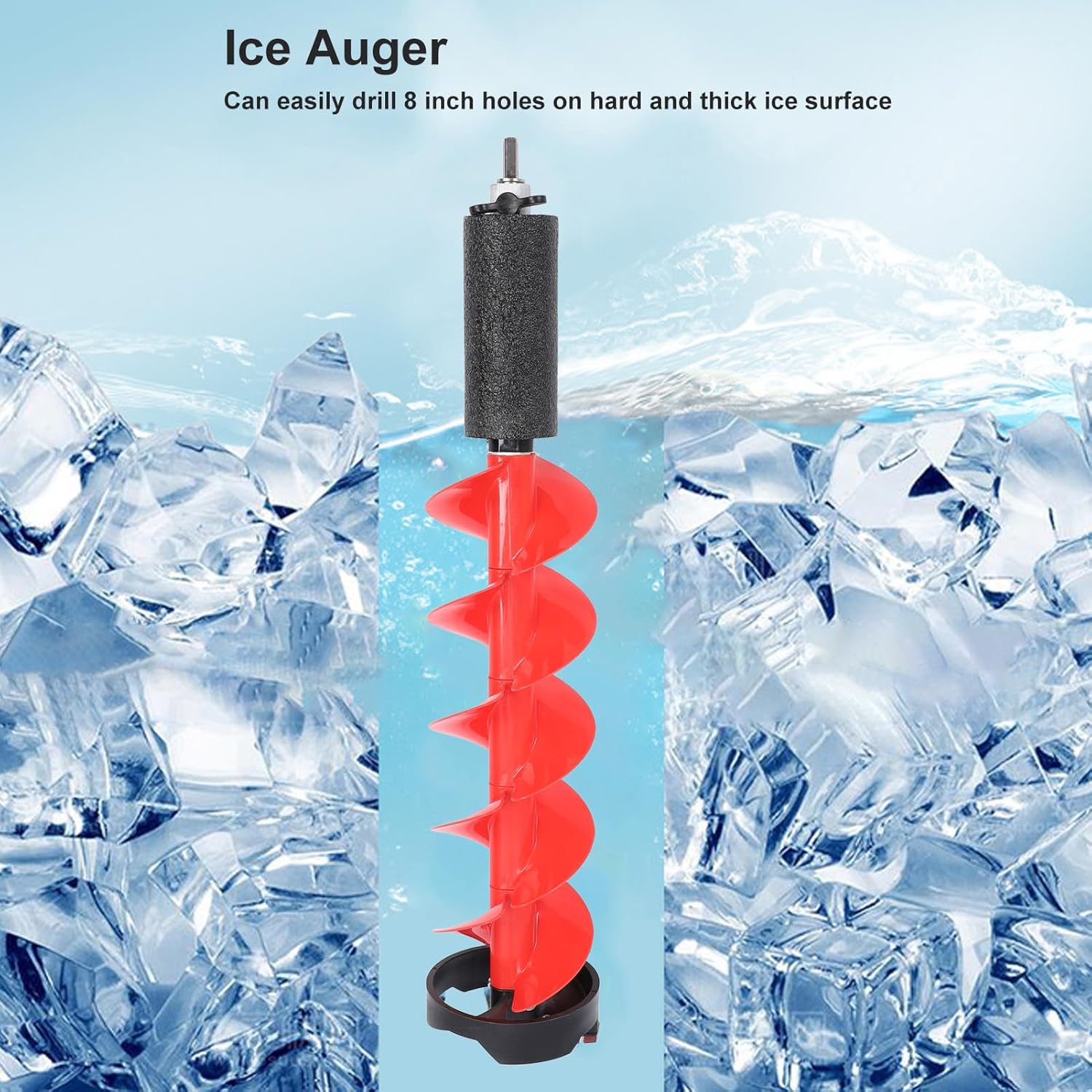 Heayzoki Electric Fishing Auger, 8 Inch Diameter Nylon Ice Auger, 28in Length Electric Ice Auger Drill Bit with Floating Device, for Ice Fishing, Deep Waters