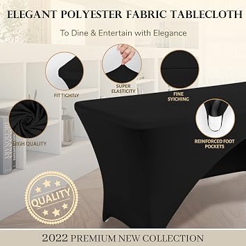 Spandex Table Cover 6 ft. Fitted Polyester Tablecloth Stretch Table Cover Table Topper Open Back - Black