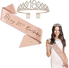 Fizzix 18th Birthday Tiara and Sash Set for Women – Rose Gold Crown & Sash for Girls, Elegant 18th Birthday Accessories Gift for Her