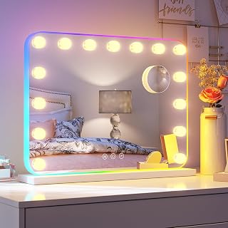 SONNI Hollywood Makeup Mirror with Light RGB White 58 x 45cm 15 Lights | 3 light colors, dimmable, memory function and 10x magnification. Great for decor and gift idea