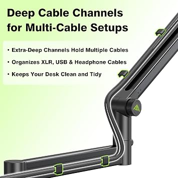 AA AUDIO ACCESSORY Mic Arm Desk Mount (Design for Heavy Mic) 6.6lbs Load Capacity, Stable Gear Lock Never Sags, Metal Low Profile Microphone Boom Stand for Shure SM7B SM7dB MV7, Blue Yeti, Rode PodMic