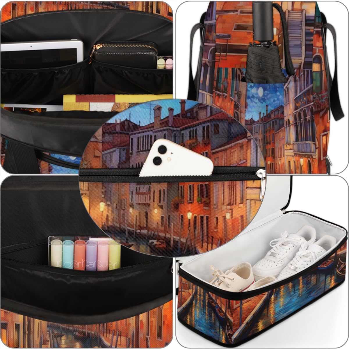 QsirBC Art Landscape Theme Gym Bag for Women Duffle Tote with Shoes Compartment Men Weekender Duffel for Dance Travel Sports Swimming Overnight