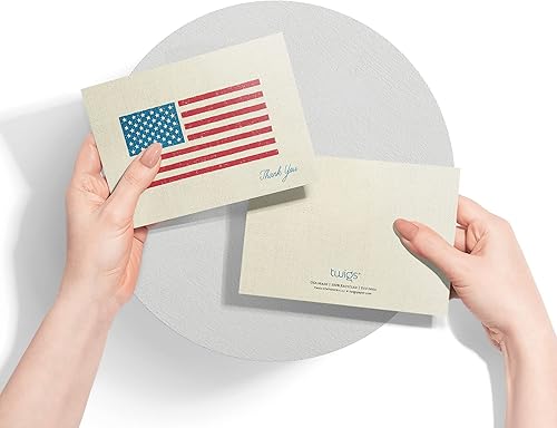 Miniatura 3 de Twigs Paper - Tarjetas de agradecimiento con la bandera estadounidense, 24 tarjetas de felicitación patrióticas en blanco con sobres, papelería