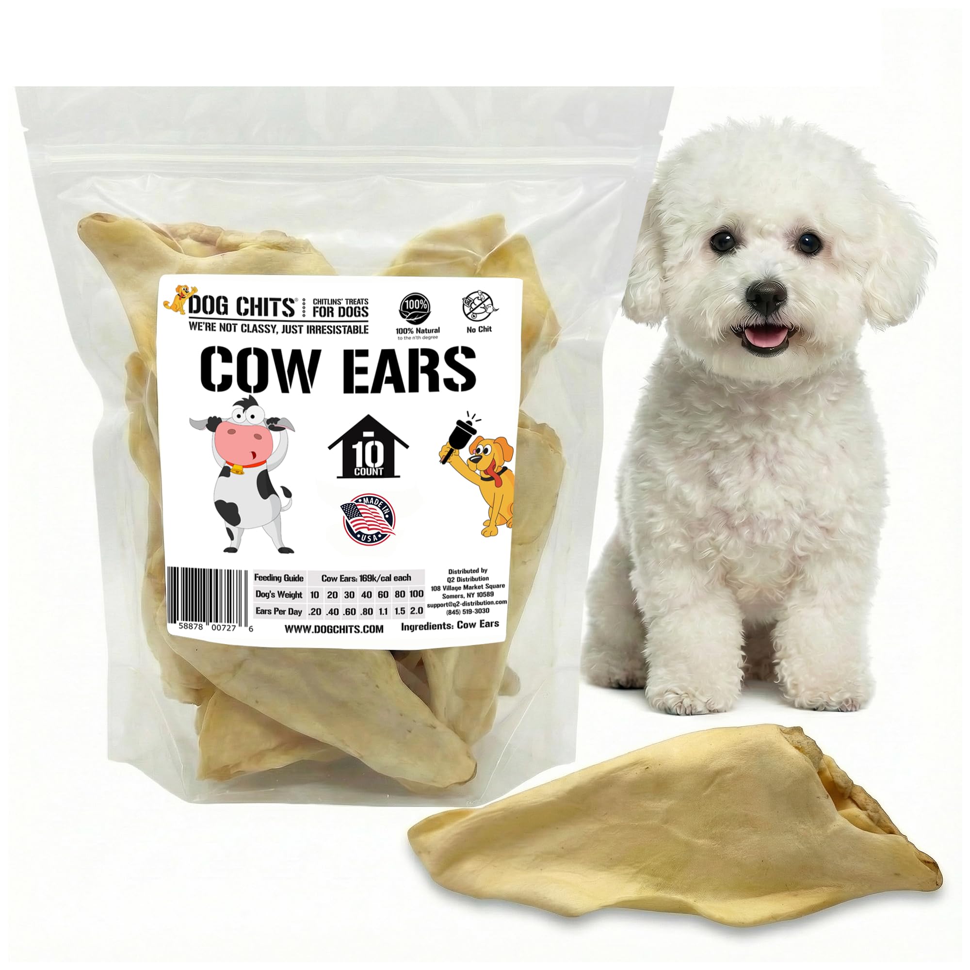 Dog Chits Cow Ears for Dogs – Ideal for Medium &amp; Large Dogs – Large, 10 Pk