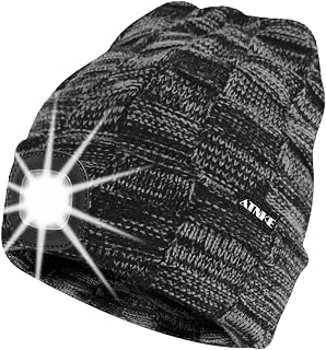 LED Mütze mit Licht,Wiederaufladbare USB Laufmütze mit Licht Extrem Heller 4 LED Lampe Winter Warme Gefüttertes Fleece Stricken Beleuchtete Mütze für Herren und Damen Geschenke