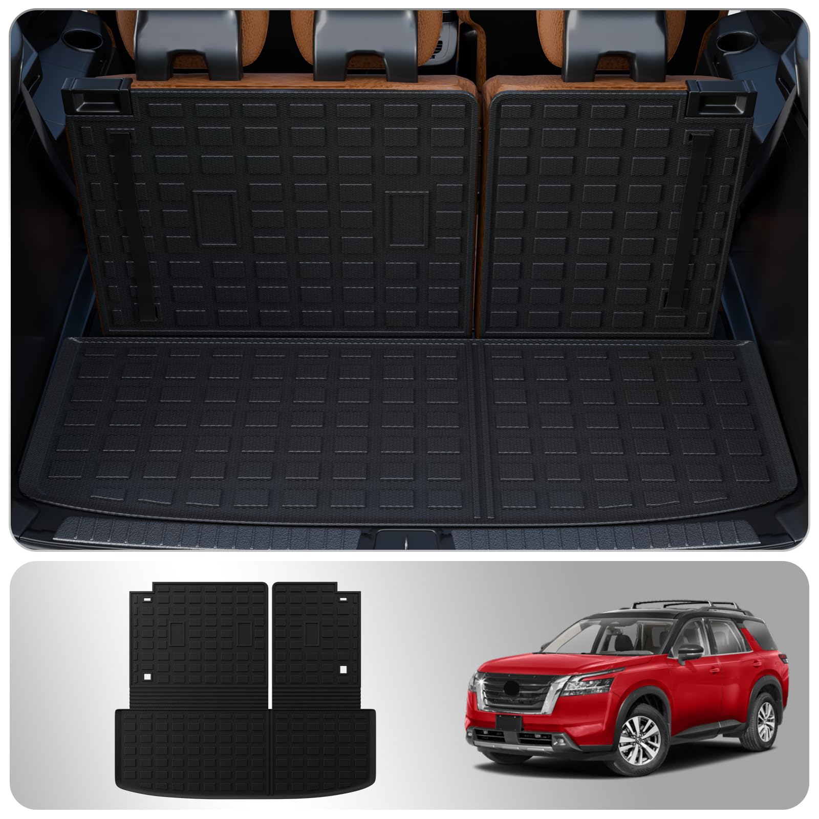 Cargo Mat Compatible with 2022 2023 2024 Nissan Pathfinder Trunk Mat Cargo Liner TPE All Weather Trunk Liner 2023 Pathfinder Accessories (Trunk Mat with Backrest Mat)