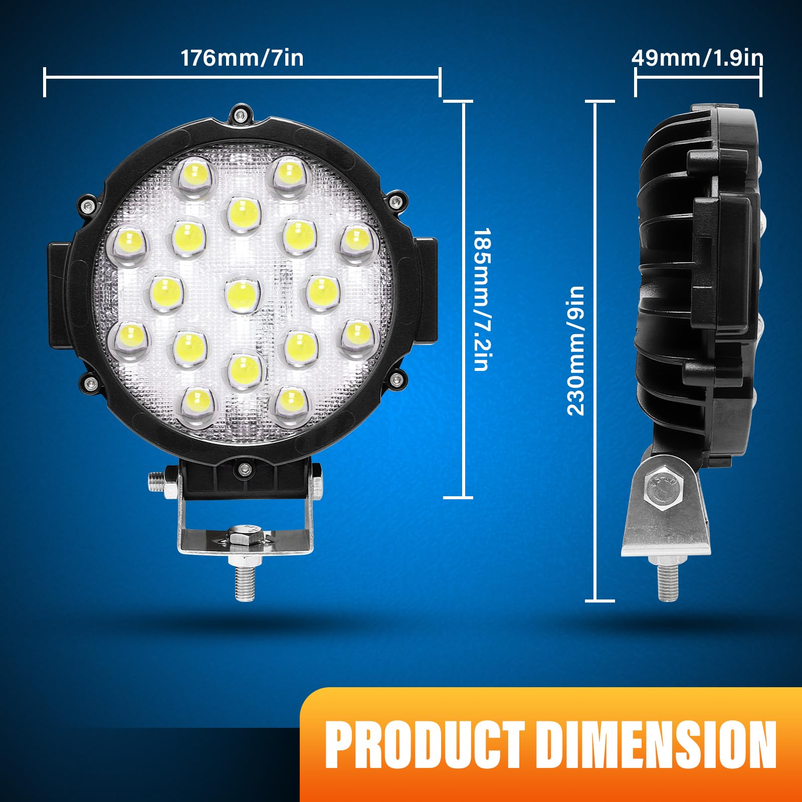 RIGIDON - 2 faros redondos de trabajo LED, color negro 7 pulgadas 51 W 12 V 24 V lámpara de trabajo LED, luces de trabajo para offroad vehículo camiones SUV ATV 4 x 4 barcos, 6000 k led headlight