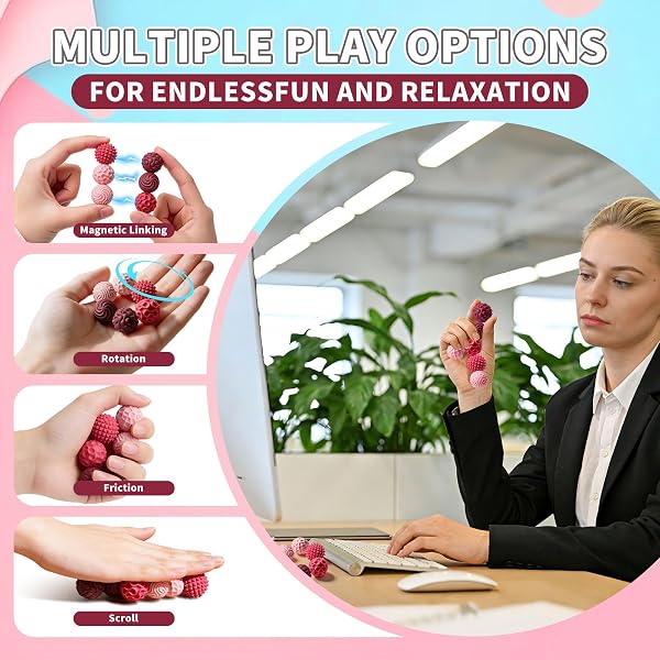 Coolden 6 Stück Magnetische Fidget Toys für Erwachsene Kinder Silikon Magnetkugeln Stressabbau Fidget Magnetic Bälle Anti-Stress Sensorik Spielzeug ADHS Sensorische Magnetische Kugeln Set Rosa - 4