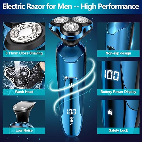 Miniatura 5 de Maquinilla de afeitar eléctrica para hombres, máquina de afeitar giratoria 3D impermeable IPX7, afeitadora inalámbrica recargable para hombres con