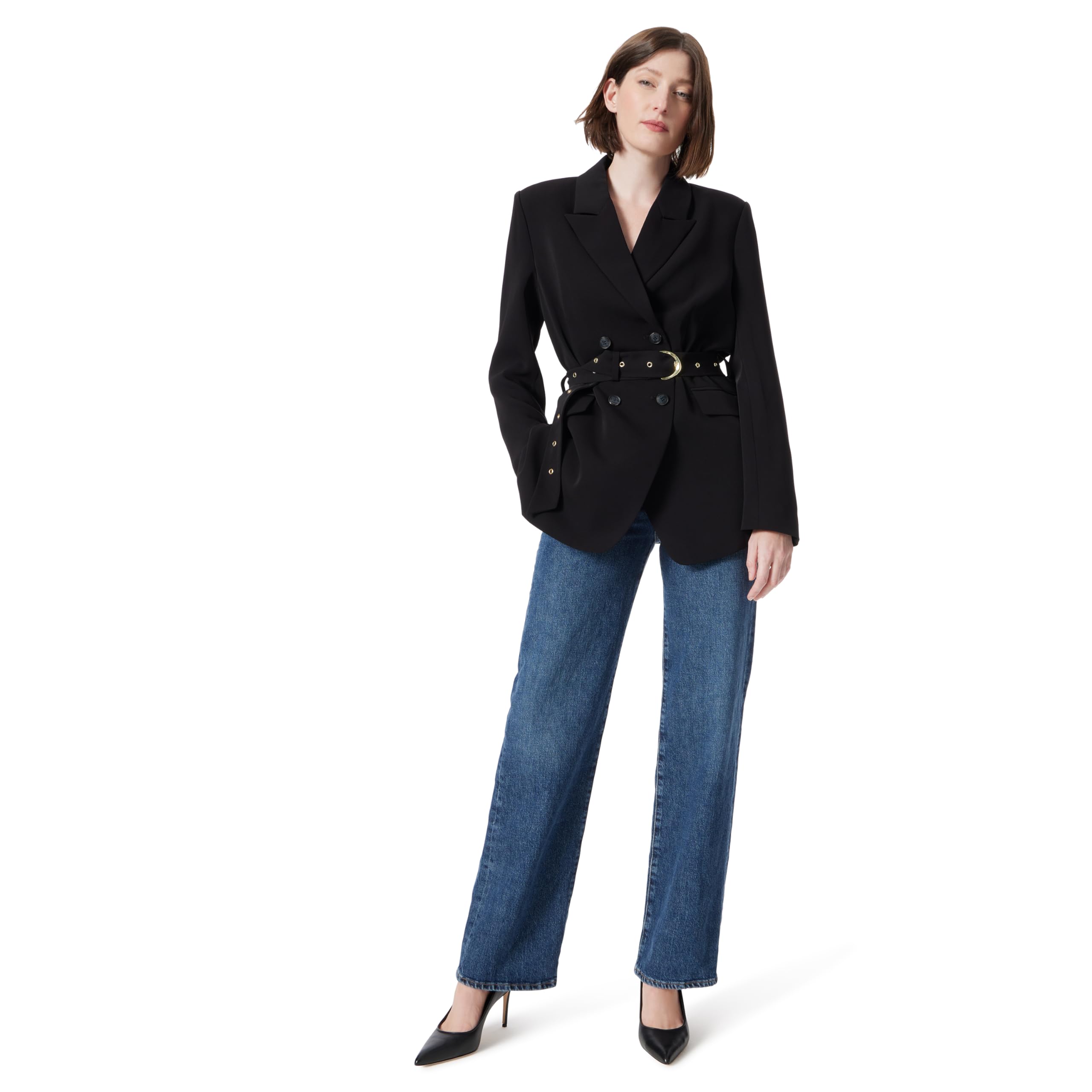 DEE OCLEPPO Womens Everly Double Breasted Belted Wide Blazer Standard