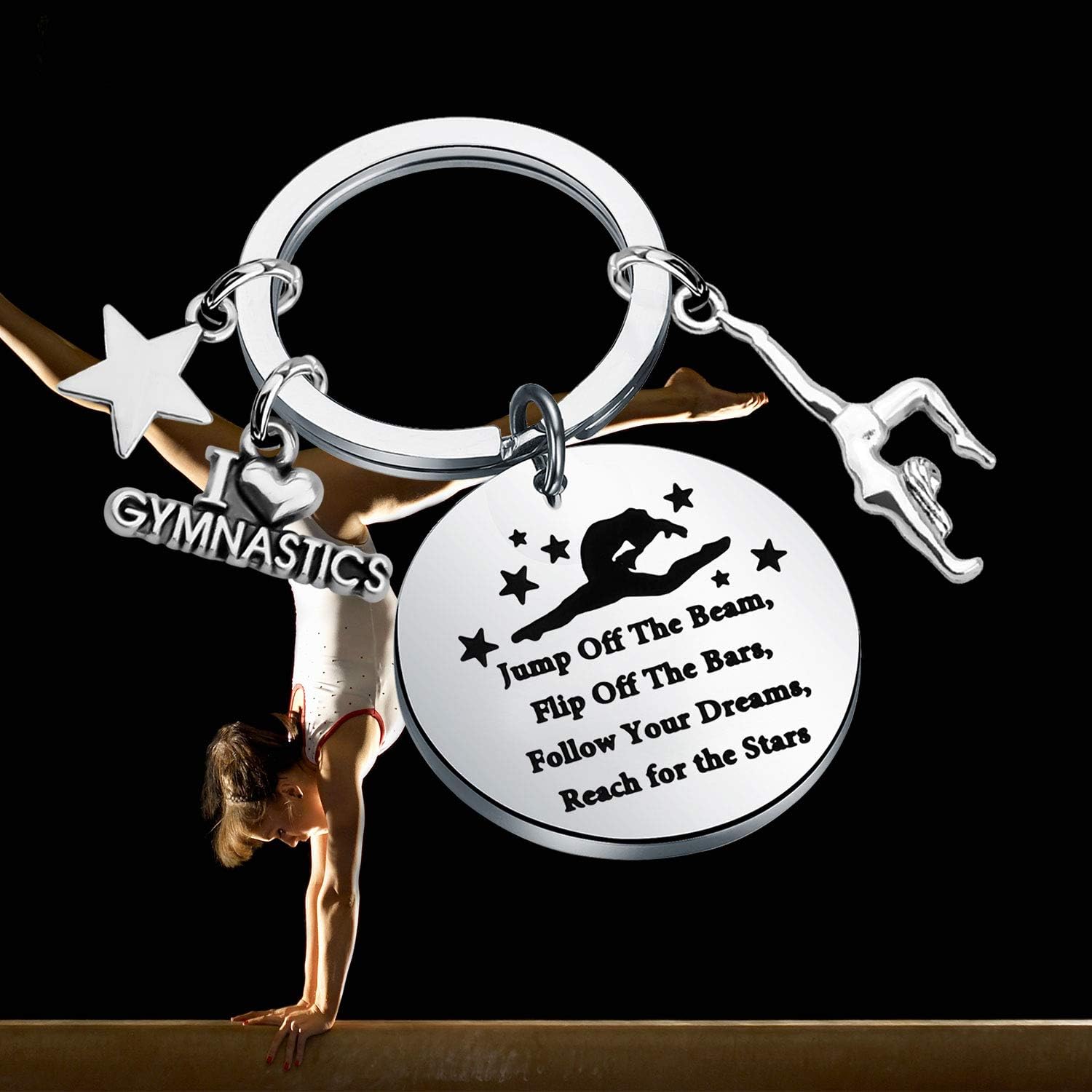 WSNANG Gymnastics Team Gifts Jump Off The Beam Flip Off The Bars Follow Your Dreams Reach For The Stars Keychain