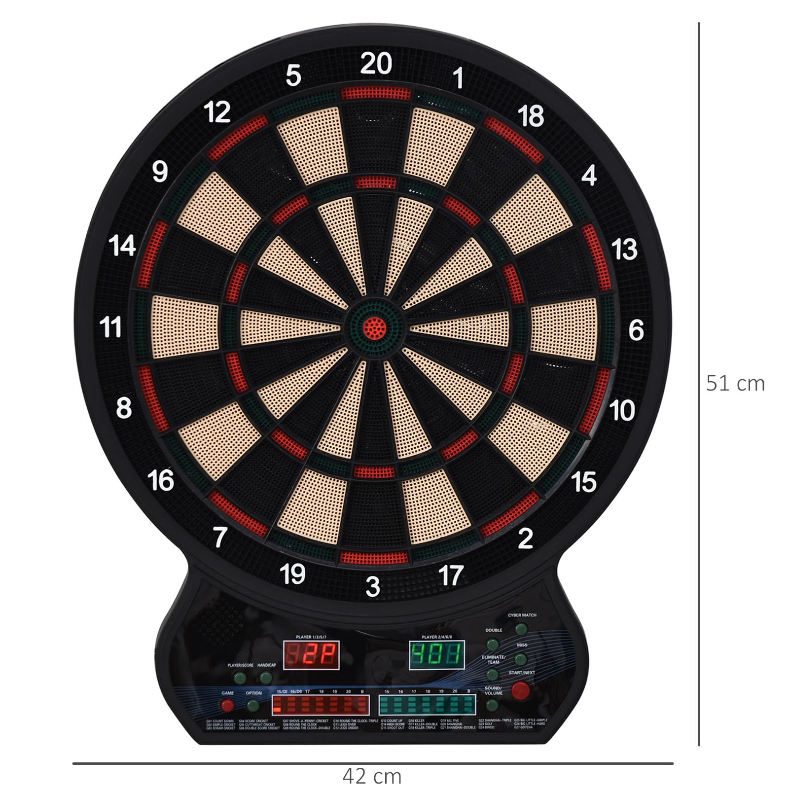 HOMCOM Target - Set di freccette elettroniche con 27 giochi principali fino a 8 giocatori LED Display Nero