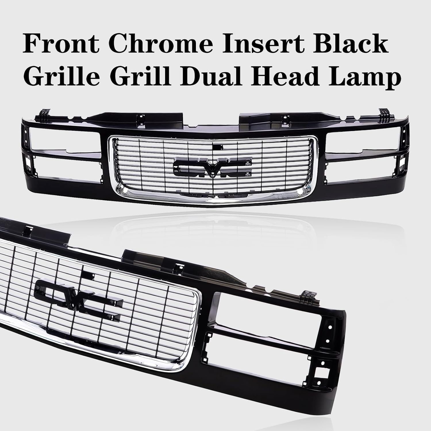 New Front Grille Black Shell and Insert Cross Bar Insert Replacement For GMC C/K Series Pickup 1994-2000/For GMC Suburban 1994-1999 With Chrome Insert Opening With Composite Headlights OEM 12388709