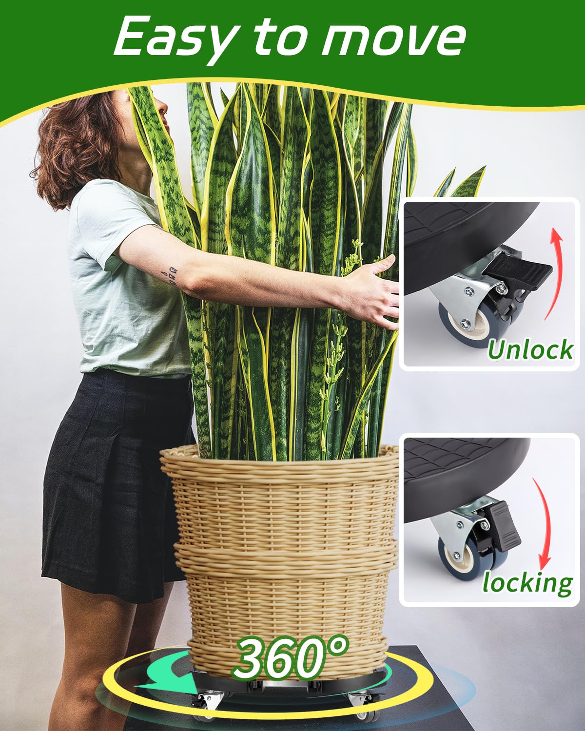 Plant roller diameter 41 - 58 cm, rolling board plants up to 200 kg, equipped with a 360° wheel, suitable for family garden pots, buckets, wine racks and garbage bins