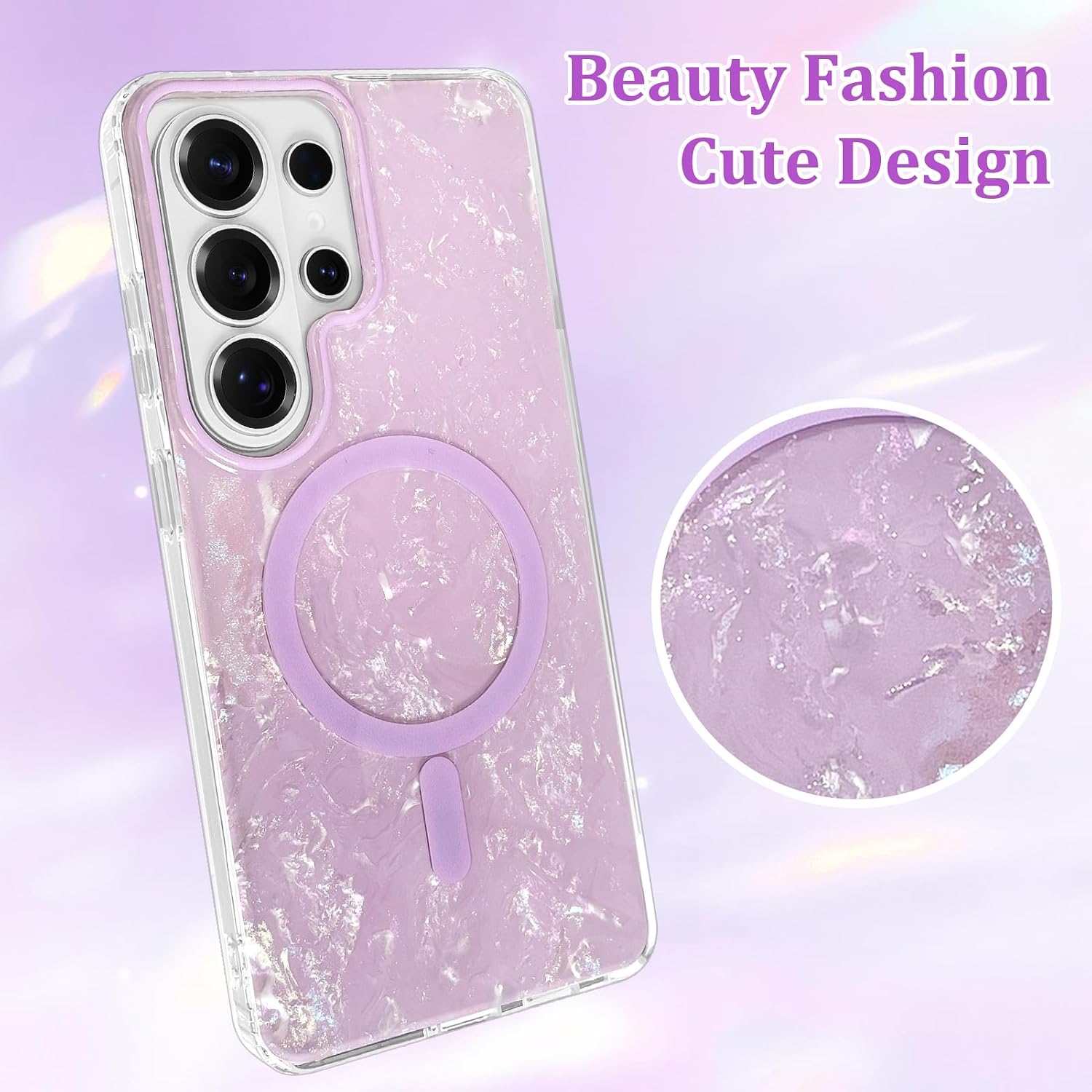 KANGHAR Galaxy S26 Ultra Case Cute Pearl-Gold Luxury Design Soft TPU Bumper Anti-Scratch Slim Protective Magnetic Phone Cover Compatible with Samsung Galaxy S26 Ultra Purple