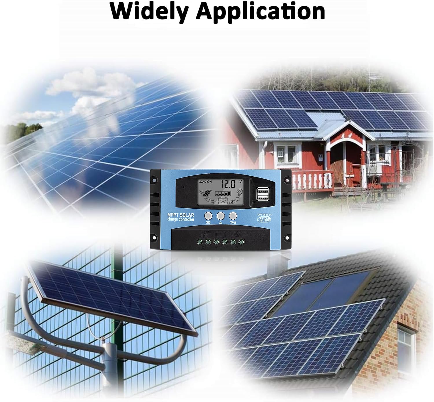 100A MPPT Solar Panel Charging Controller, 12V/24V Auto Solar Battery Charger Controller with LCD Display, Dual USB Port and Timer Setting ON/Off Hours