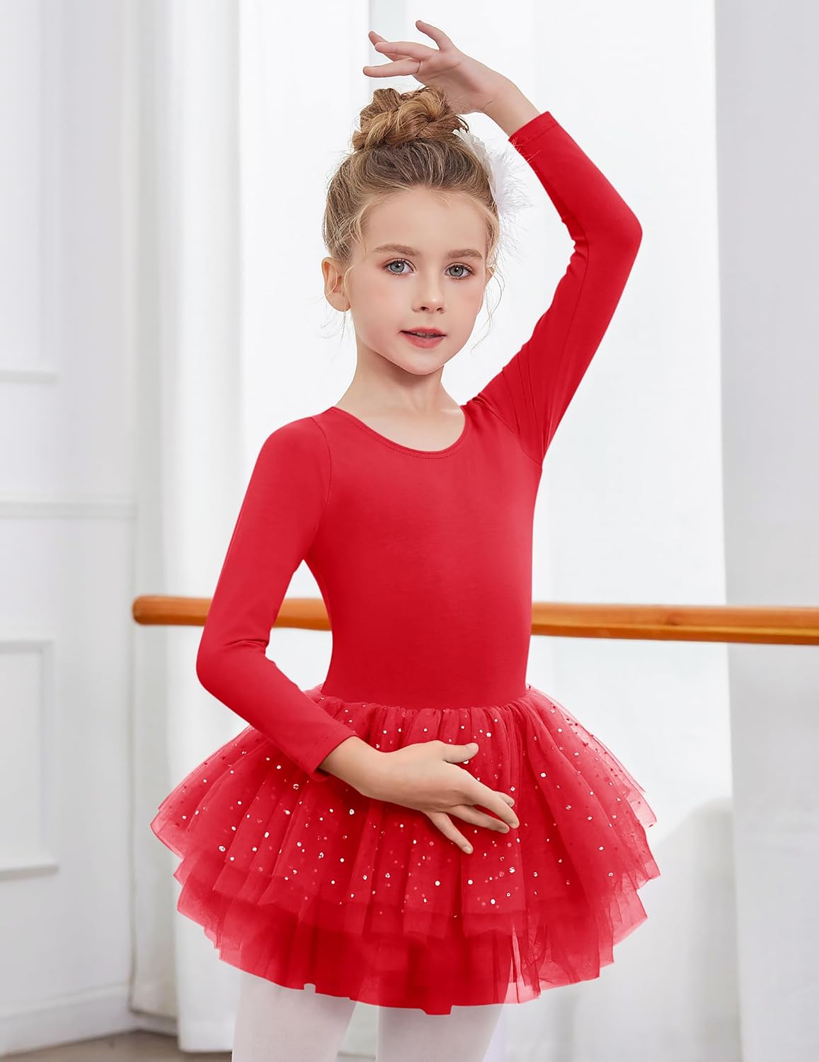 Zaclotre Girls Ballet Leotards 4-Layers Tiered Long Sleeve Dance Tutu Dresses Party Costumes for Ballerina