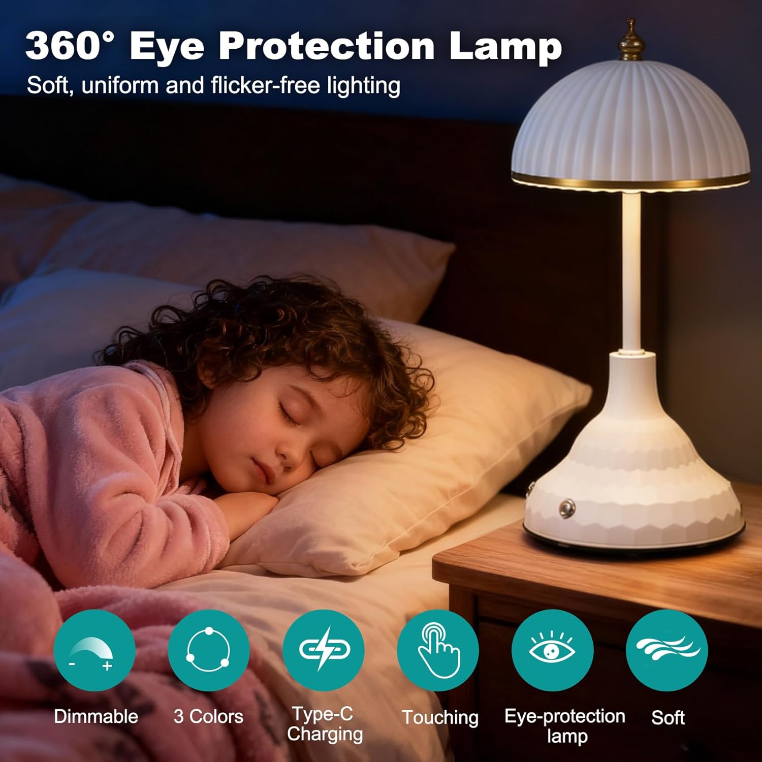 Touch lamp,night light for kids,rechargeable light,suitable for bedrooms, desks,terraces,and outdoor tables.Dimmable LED eye-protection night light,also an ideal Christmas gift for teenagers(White)