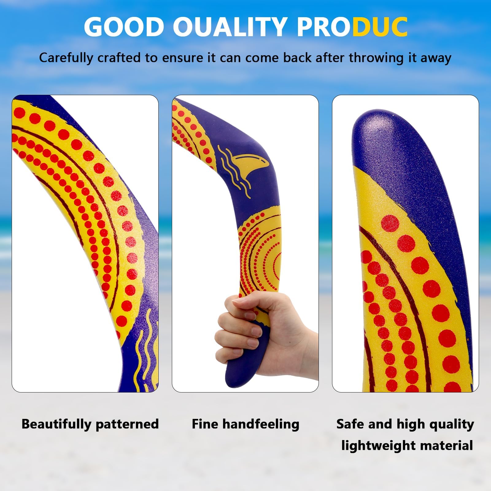 SVNR Boomerang Boomerang pour enfants et adultes - Boomerang de retour en plastique EVA - Jouet à lancer en forme de V pour jeux de plein air et sports de plein air (soleil rouge)