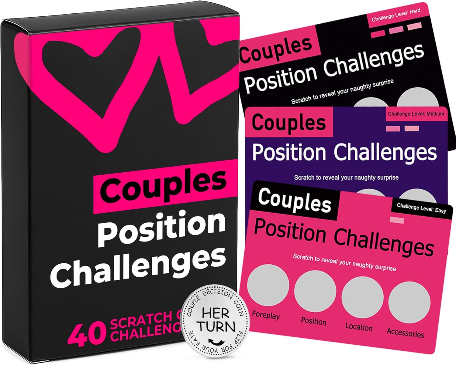 Couples Games for Adults – Position Challenges Scratch Off Cards, 40 Spicy Dares & Romantic Adventures for Couples to Build Deeper Intimacy, Fun Date Night Game, Valentines Gifts for Him & Her
