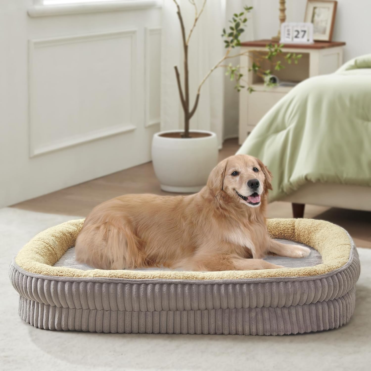 Orthopedic Dog Bed for Large Dogs, Comfy 4-Sided Bolster Sofa With Egg Crate Foam, Washable With Removable Cover & Non-Slip Bottom, 35 x 28 Inch, Gray
