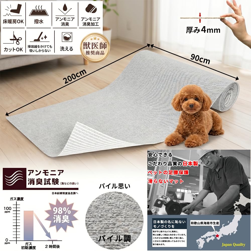 Amazon | 【日本製】ペットマット滑らない 200x90cm ロング型 足腰保護