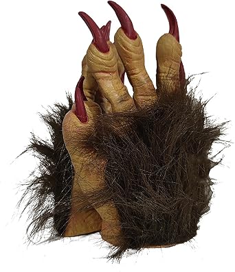 Halloween Werewolf Costume Wolf Claws Gloves, Brown Hairy Hands with Sharp Red Nails, Halloween Latex Wolf Scary Hairy Hands Beast Hands Werewolf Paw Party Cosplay Costumes Props for Adults