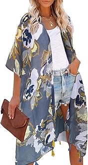 Moss RoseWomen's Beach Cover up Swimsuit Kimono Cardigan with Bohemian Floral Print