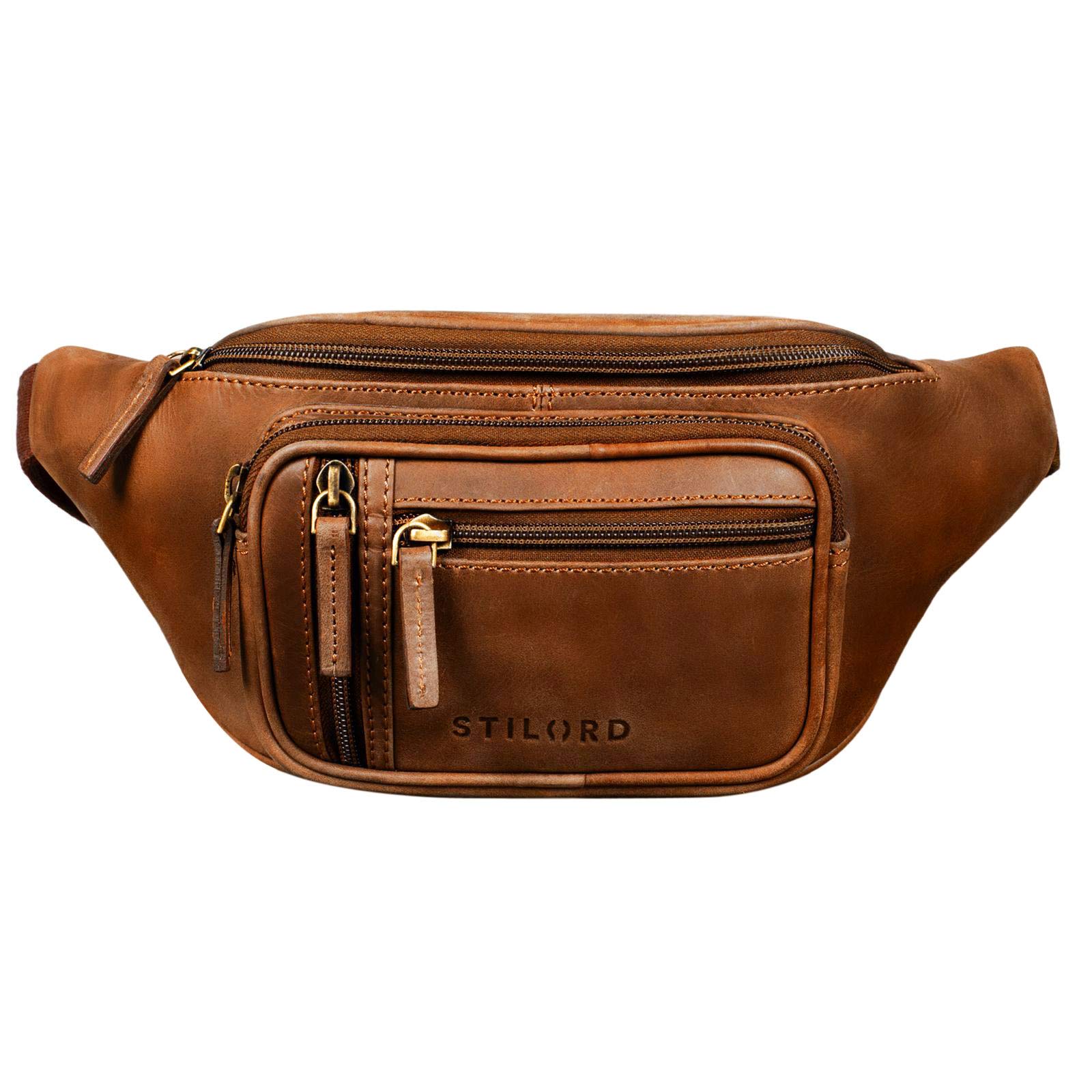 STILORD Greg Sacoche Ventrale en Cuir Marron Vintage Hip Bag Homme Femme Sac Banane Belt Bags for Sports Festival Voyages Pochette Cuir véritable Couleur:Andorra - Marron
