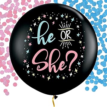 Gender Reveal Balloon - Includes Eco-Friendly Pink and Blue Confetti - 2pcs 36" Balloon for Boy or Girl Announcement