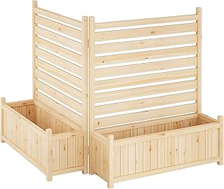 Outdoor Privacy Fence Panels, 2-Panel Wood AC Unit Screen with Planter Box, Freestanding Stability,Painted Yellow, for Hiding AC Units & Trash Cans, Patio Balcony Garden Decor