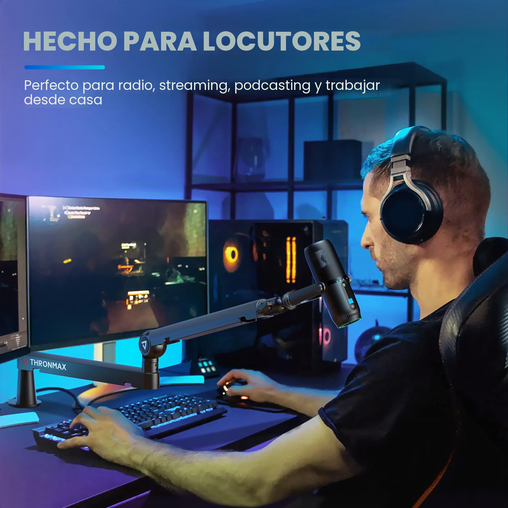 THRONMAX Twist S6 Brazo Micrófono Perfil Bajo, Soporte de Micrófono Robusto Plegado de 360º con gestión de cables, 1/4" 3/8" 5/8" Acero inoxidable por Blue Yeti, Universales, Blanco