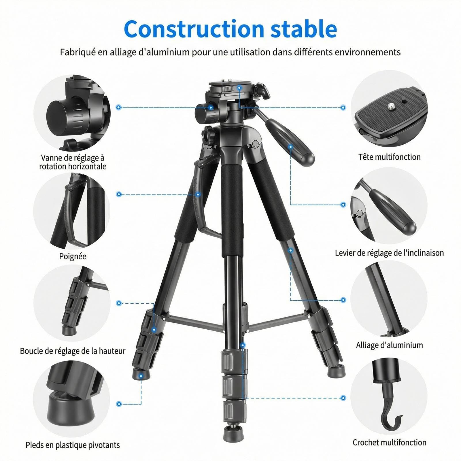 NEEWER 2 en 1 Trépied et Monopode pour Appareil Photo, trépied Voyage Portable en Alliage d'aluminium de 177cm avec tête panoramique pivotante 3 Directions, Compatible avec Canon, Nikon, Sony,SAB264