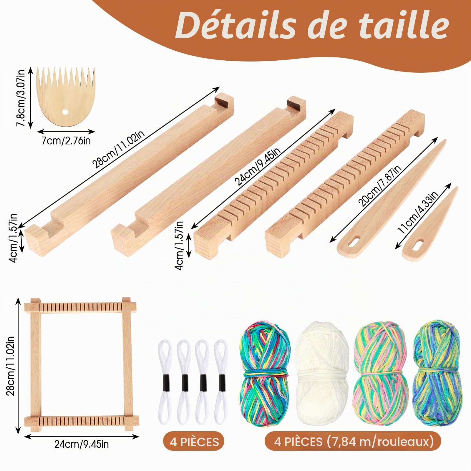 PORFOYO Métier à Tisser En Bois Pour Enfants – Kit Complet 19x29 Cm, Laine Colorée, Peigne, Aiguille, Dès 8 Ans