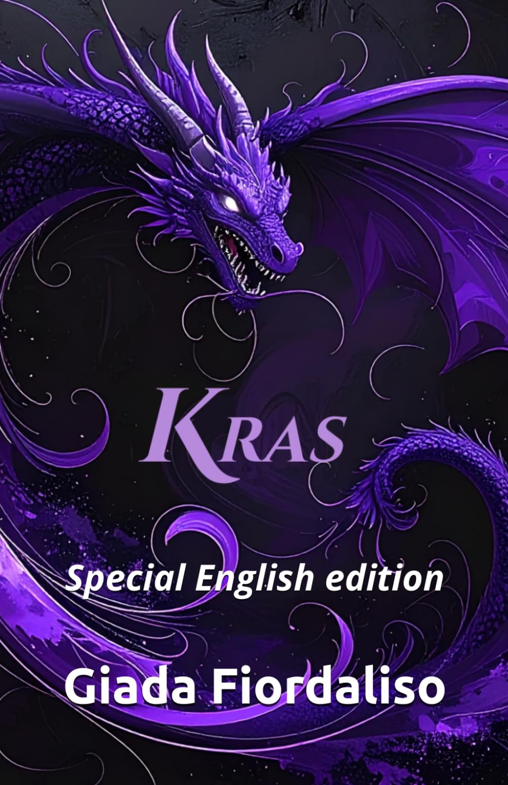 Kras special English full-colour edition with purple dragons on the black background of each page, cover with purple dragons.: Special English edition