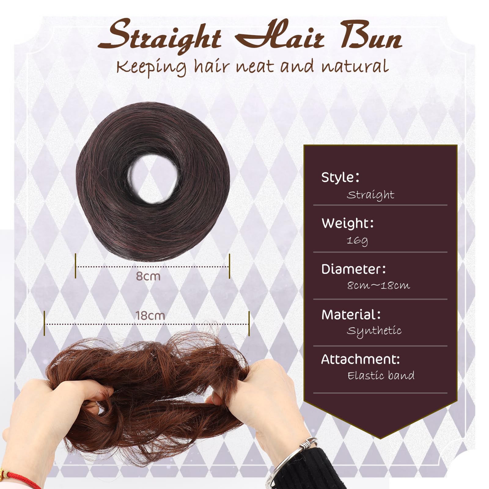 WALLFID Synthetic Straight Hair Scrunchies for Women Elastic Hair Bun, Messy Bun Hair Piece, Donut Accessories - Image 2