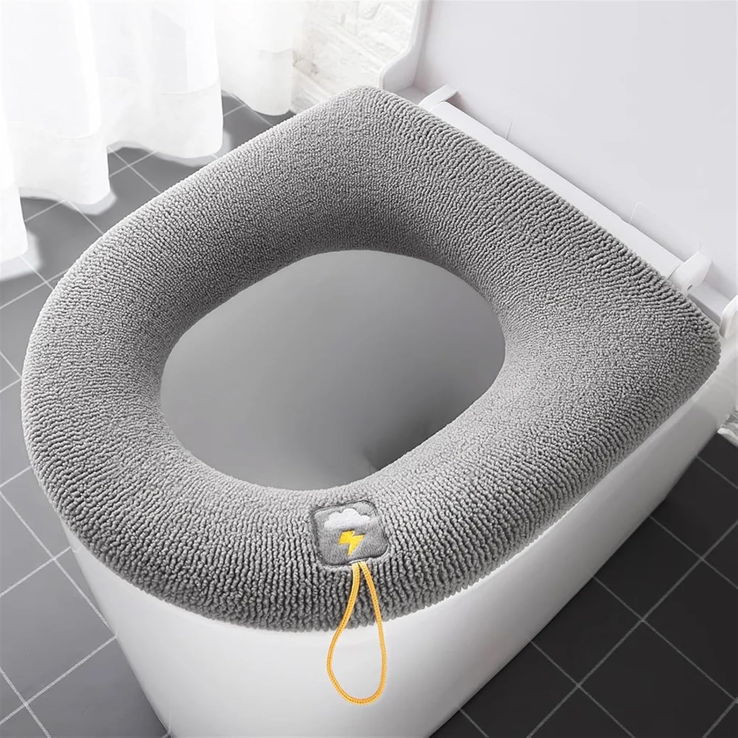 Winter Warm Toilet Seat Cover Mat Bathroom Toilet Pad Cushion with Handle Thicker Soft Washable Closestool Warmer Accessories (Size : Yellow)
