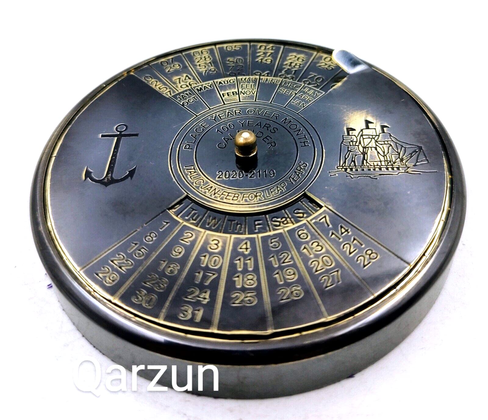 Antique style Brass Calendar 100 Yrs Paper Weight Gift-image-27