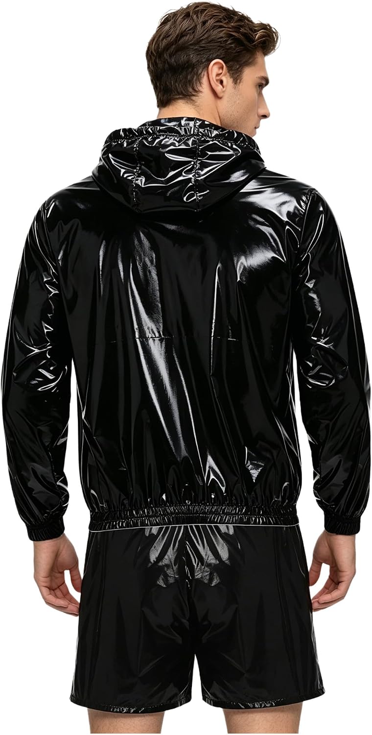 Sywiyi Men Hooded Sweatshirt with Boxer Briefs Gym Outfits Jogging Sportswear Workout Training Suit Raincoat
