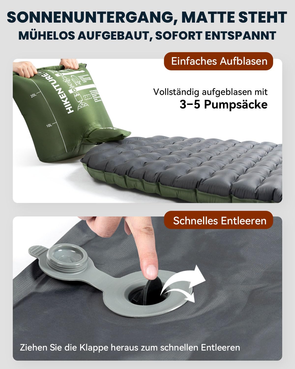 HIKENTURE Isomatte Camping R-Wert 6,2, 8CM Dicke Luftmatratze 198×64cm | Kleines Packmaß, Ultraleicht, mit Pumpsack, geeigent für 4 Jahreszeiten, Effektive Isolierung gegen Kälte Outdoor