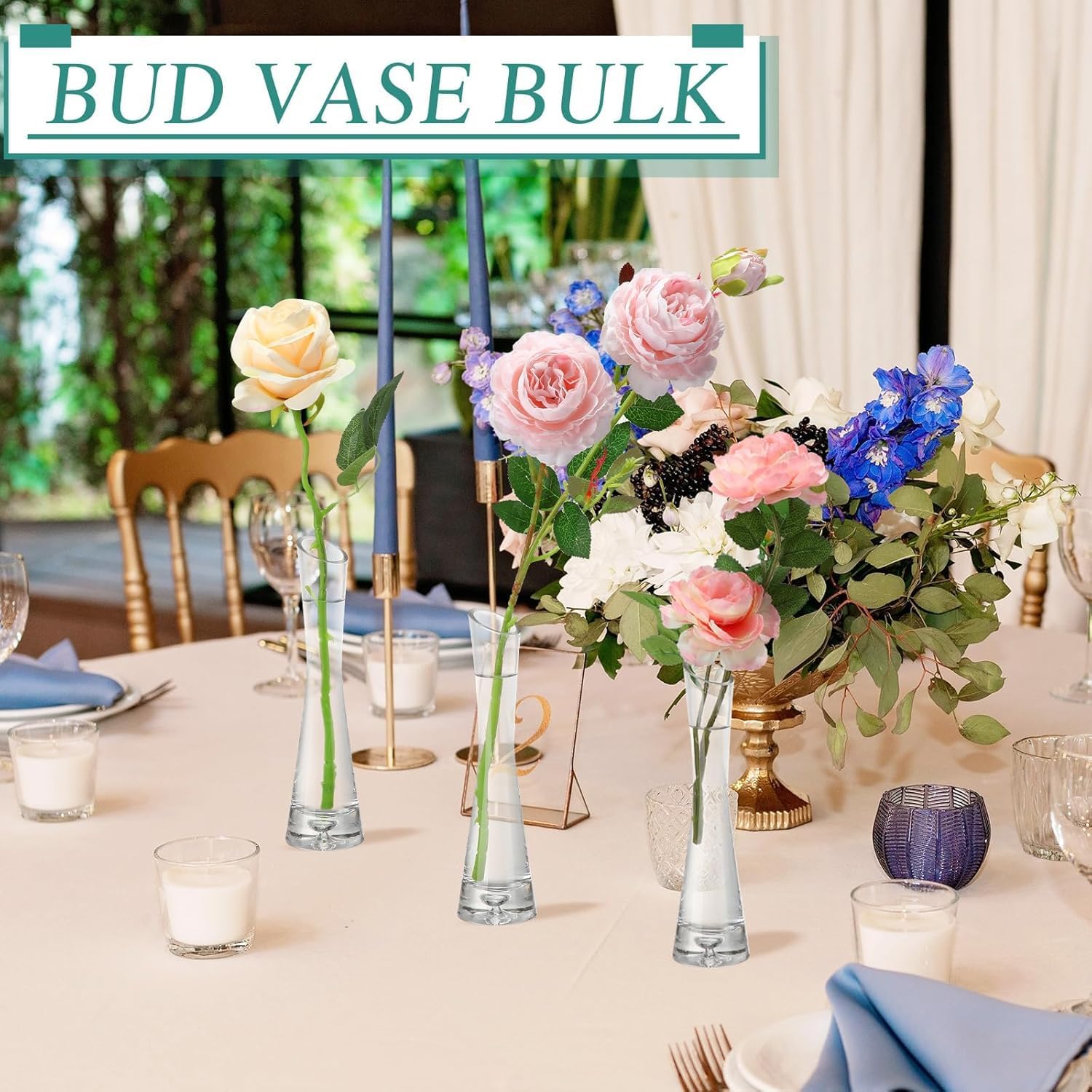 12 Pcs Glass Bud Vases for Centerpieces, 7.87 Inch Maria Bud Vase Clear Slant Vase Small Skinny Decorative Slim Single Flower Vase for Wedding Party Event Home Office Decoration - Image 5