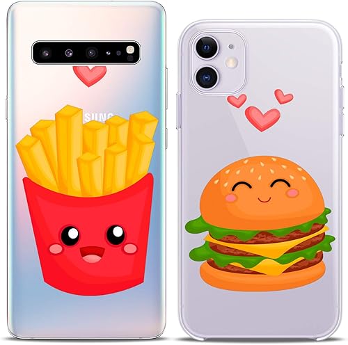 Miniatura 3 de Cavka Fundas a juego para parejas compatibles con iPhone 14, 13 Pro Max 12 Mini 11 Xs 6s 8 Plus 7 Xr 10 SE 5 Papas fritas transparentes de comida